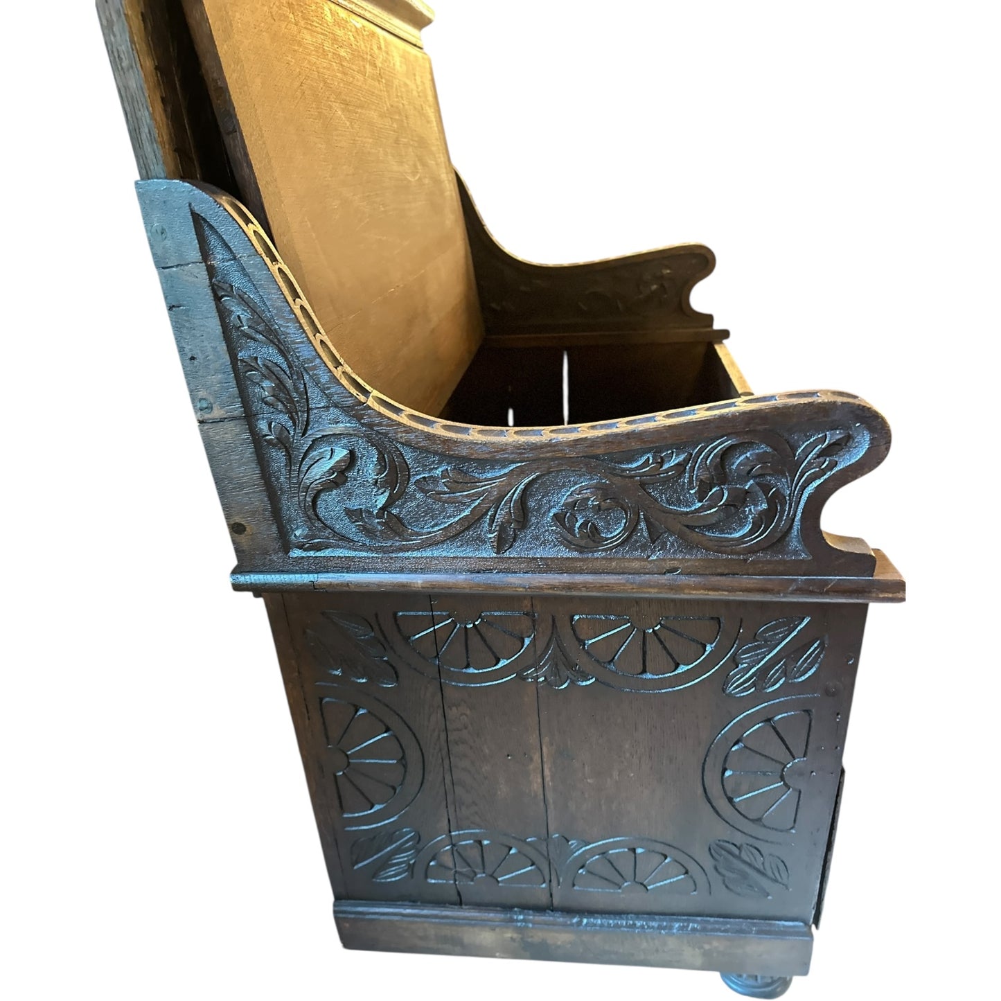 Antique Hand-Carved Oak Hall Bench with Storage – English Gothic Revival