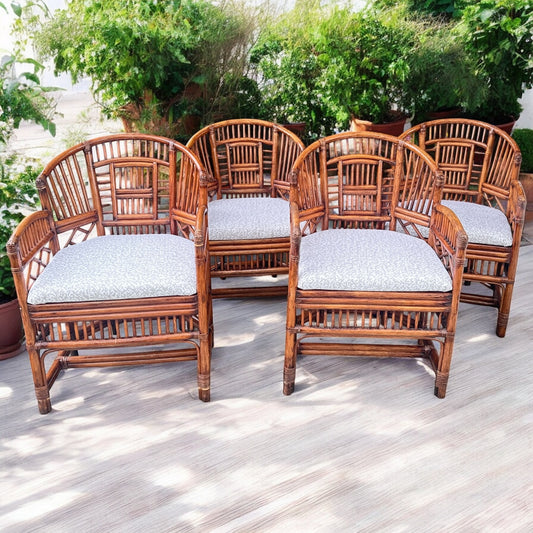 Set of 4 Brighton Pavilion Rattan Barrel Back Armchairs with New Upholstered Cushions