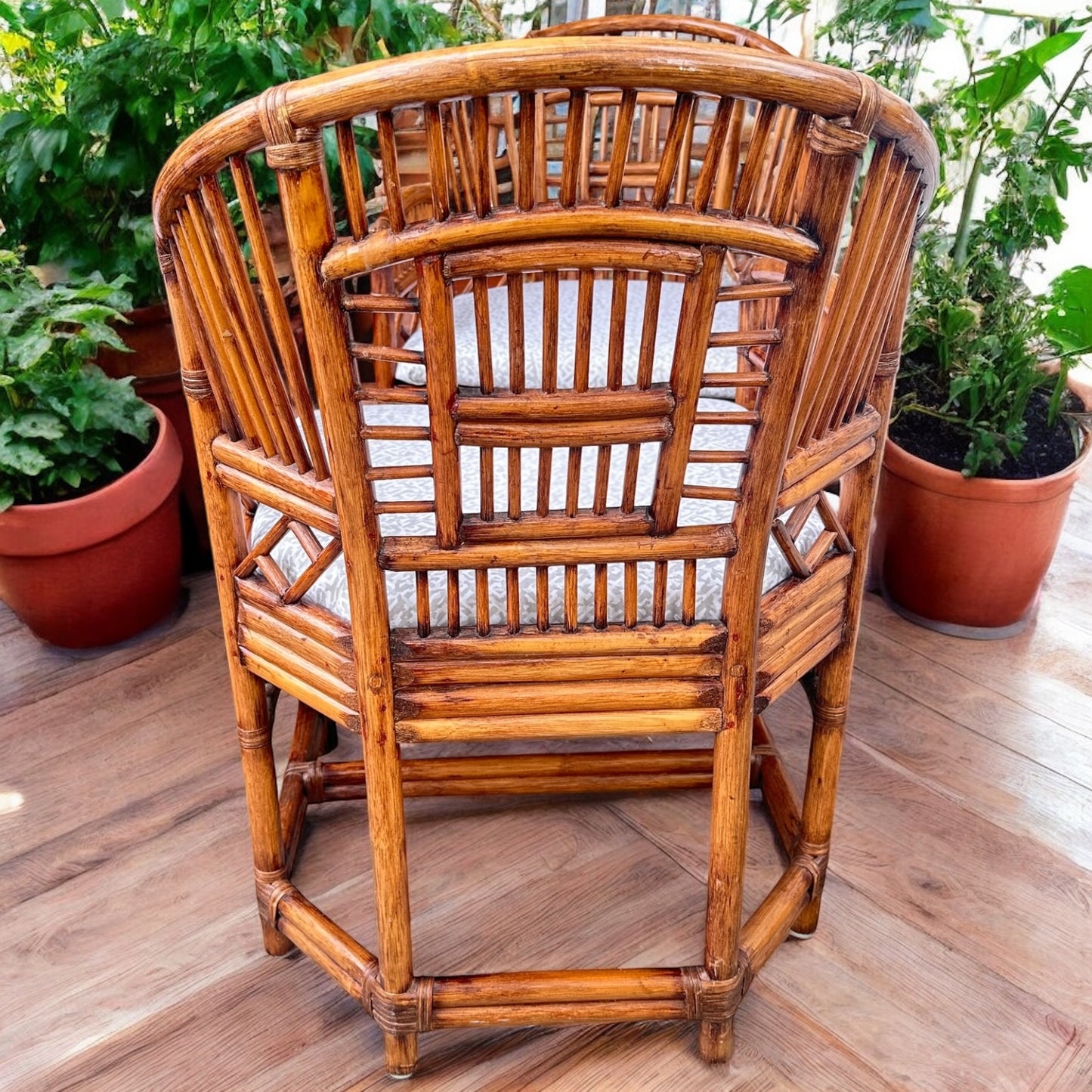 Set of 4 Brighton Pavilion Rattan Barrel Back Armchairs with New Upholstered Cushions