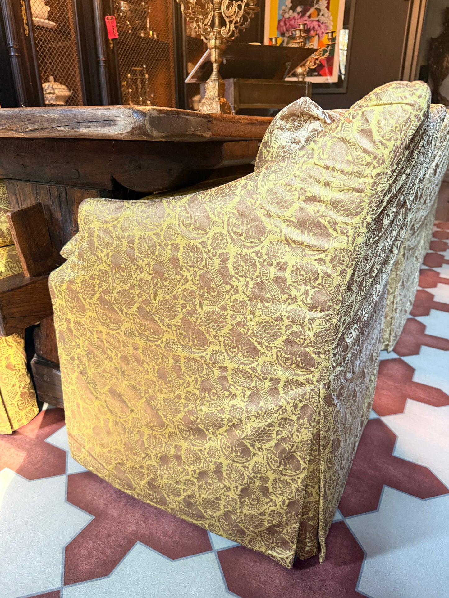 Set of 6 Custom Upholstered Dining Chairs in Fortuny Italian Fabric