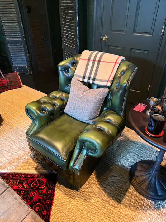 Pair of English Green Leather Tufted Club Chairs