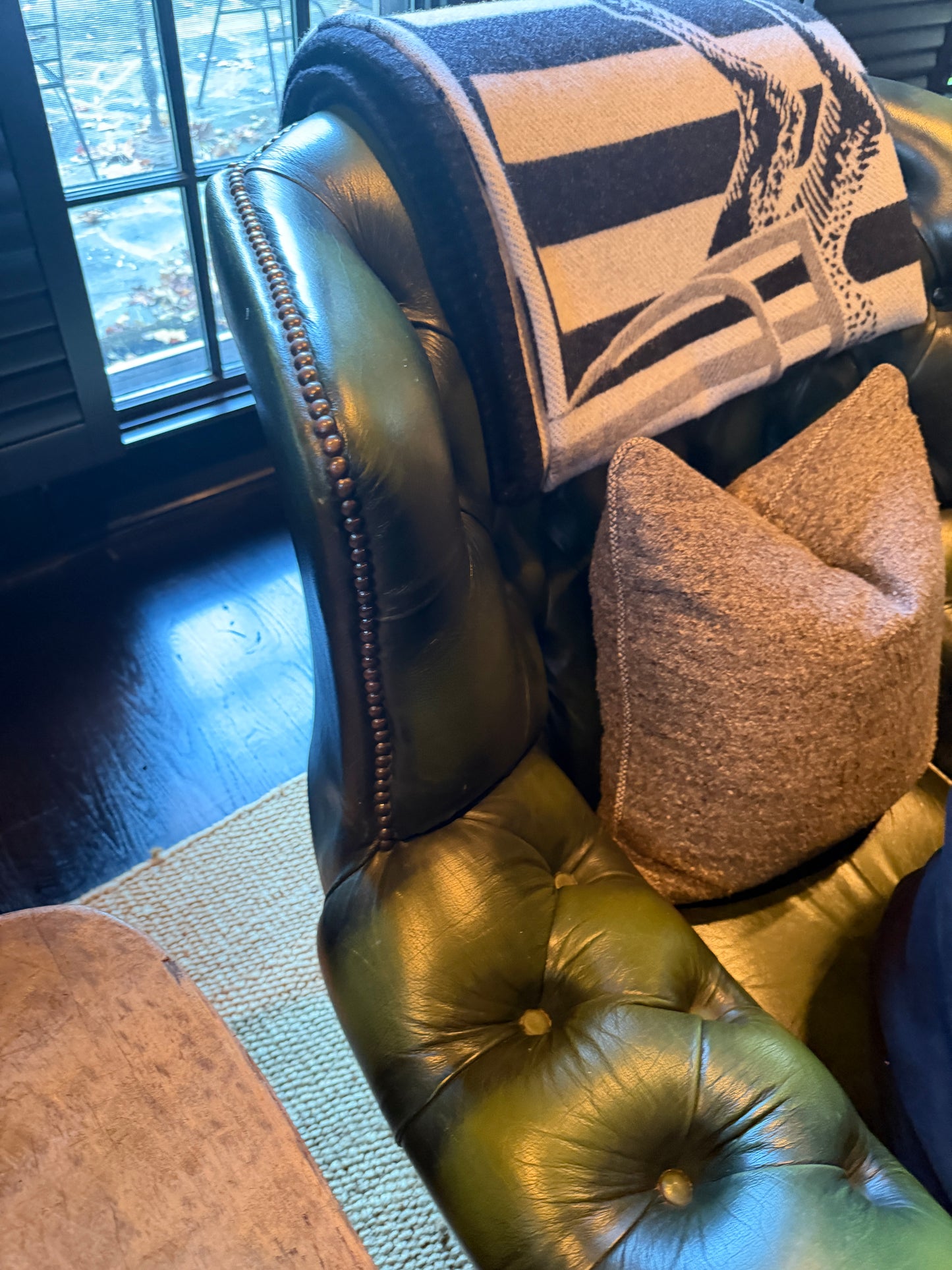 Pair of English Green Leather Tufted Club Chairs