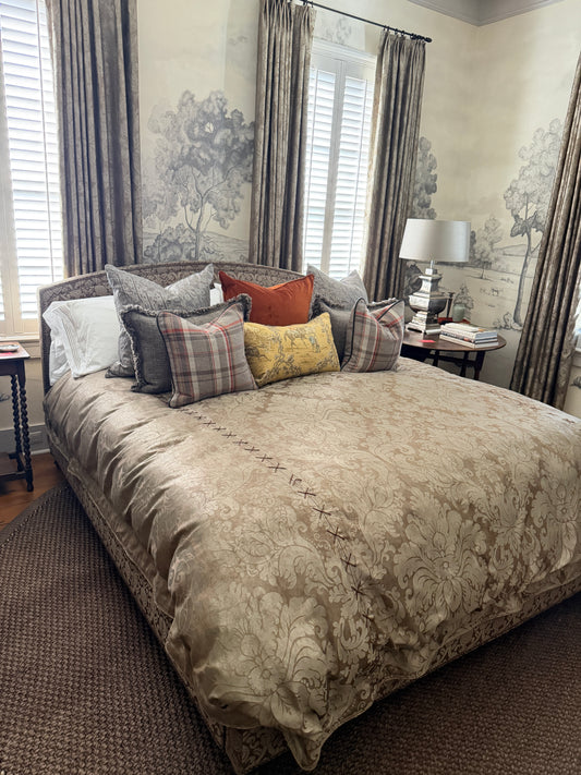 Custom Fortuny Fabric Upholstered California King Bedframe