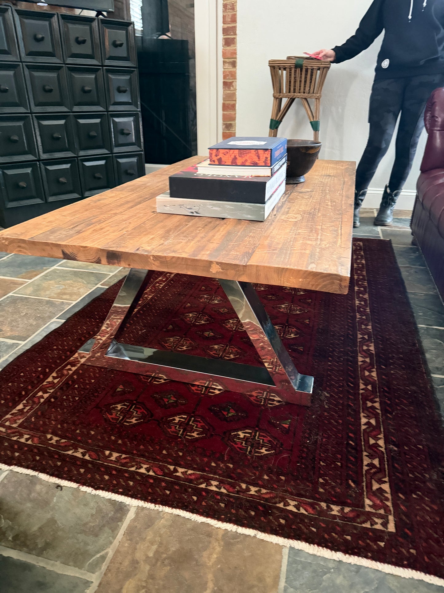 Mid-Century Modern Wood and Chrome Coffee Table