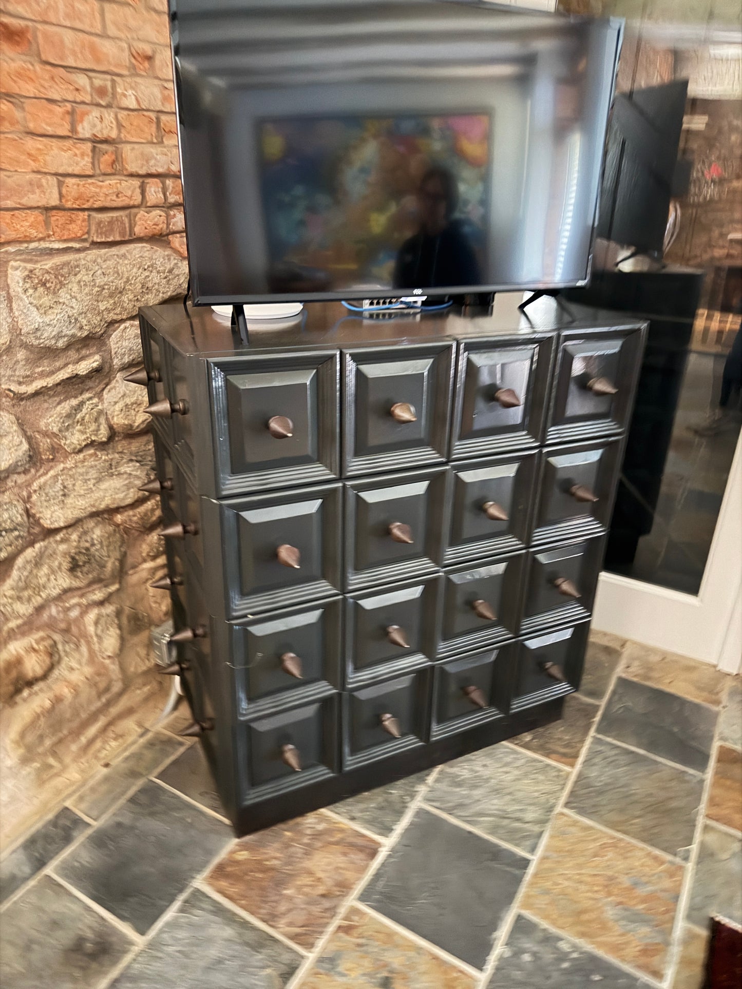 Four Hands Modern Black Geometric Chest with Metal Spike Pulls