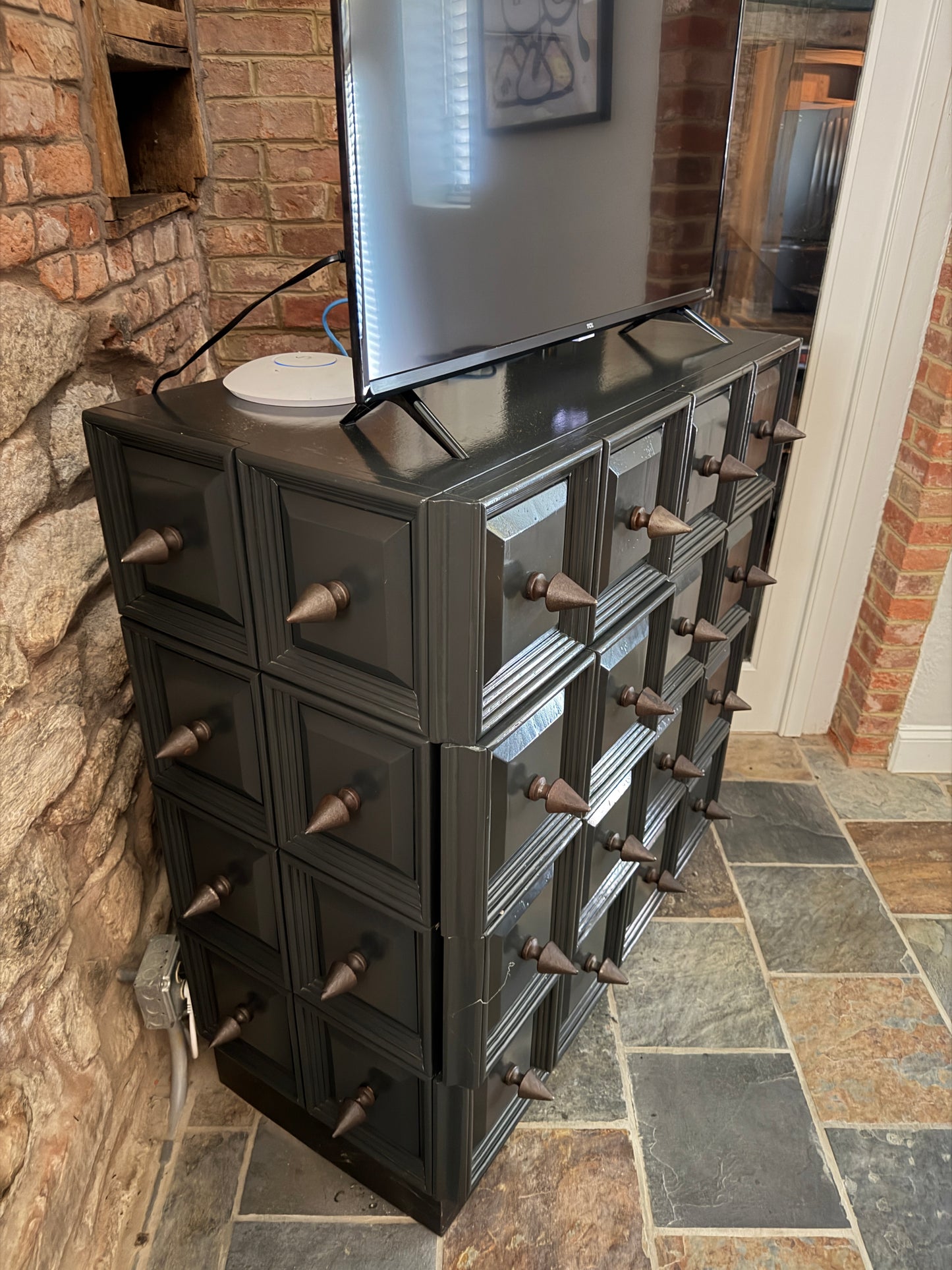 Four Hands Modern Black Geometric Chest with Metal Spike Pulls