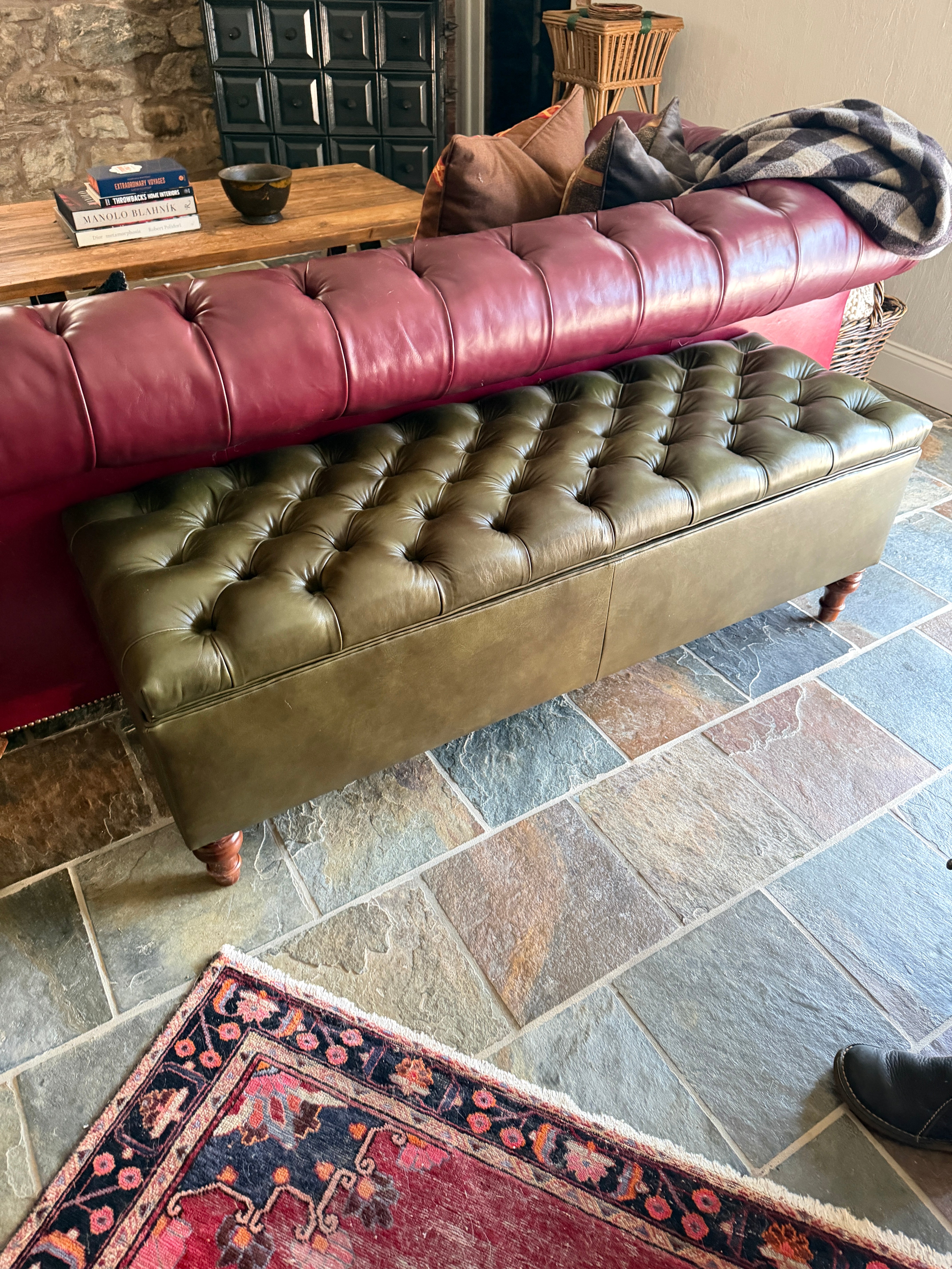 Tufted Leather Bench
