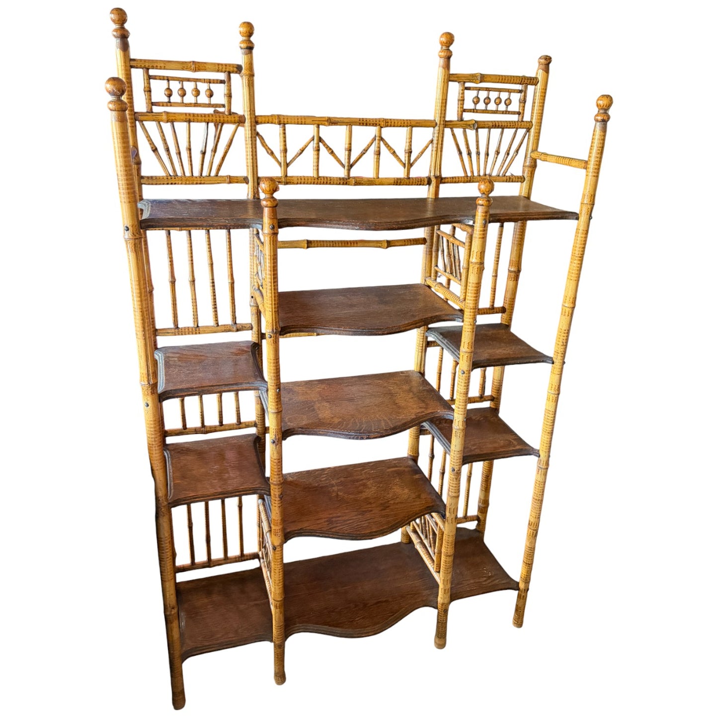 Antique Burnt Bamboo and Oak Etagere Shelf