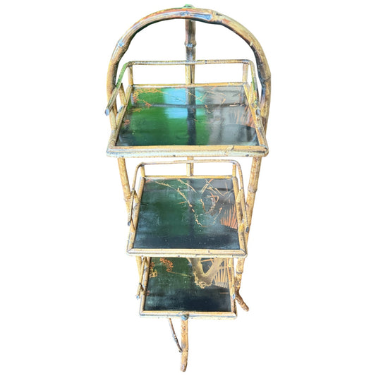 Antique 3-Tier Bamboo & Japanned Lacquer Stand