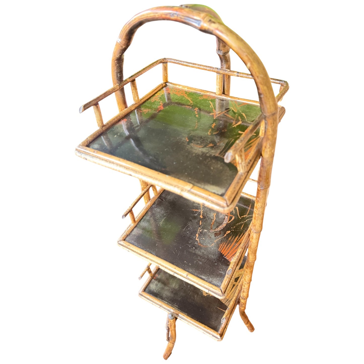 Antique 3-Tier Bamboo & Japanned Lacquer Stand