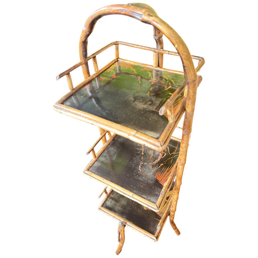 Antique 3-Tier Bamboo & Japanned Lacquer Stand