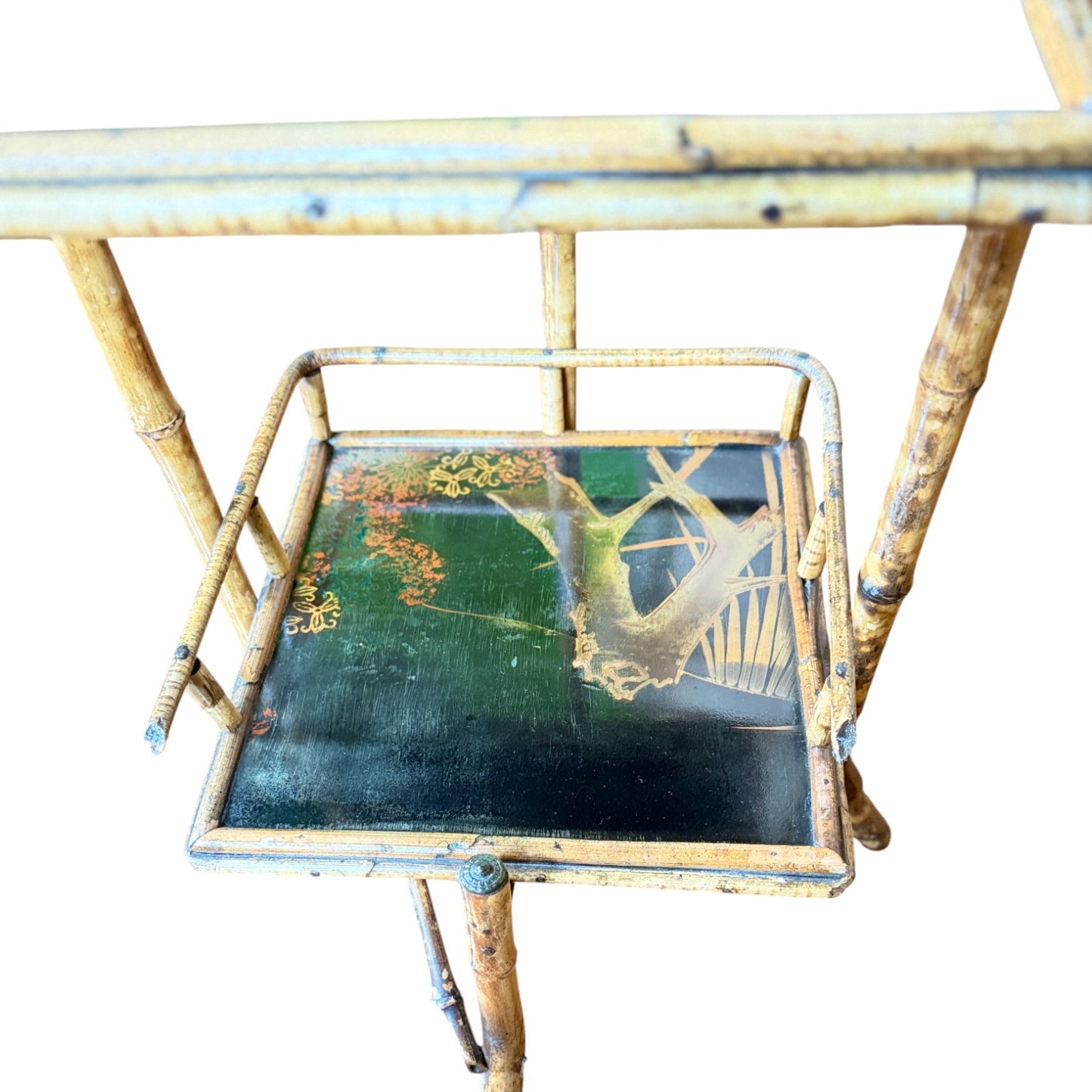 Antique 3-Tier Bamboo & Japanned Lacquer Stand