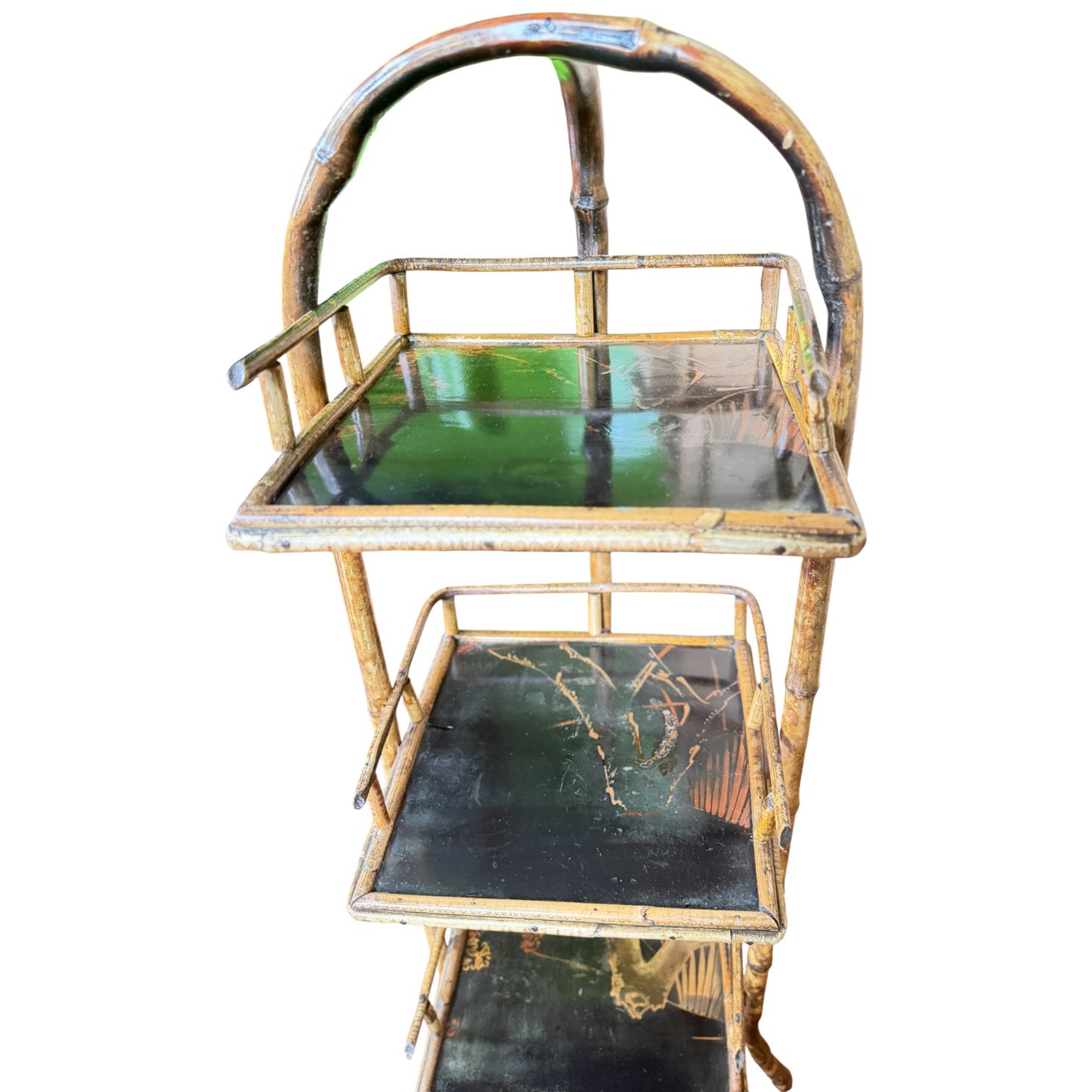 Antique 3-Tier Bamboo & Japanned Lacquer Stand