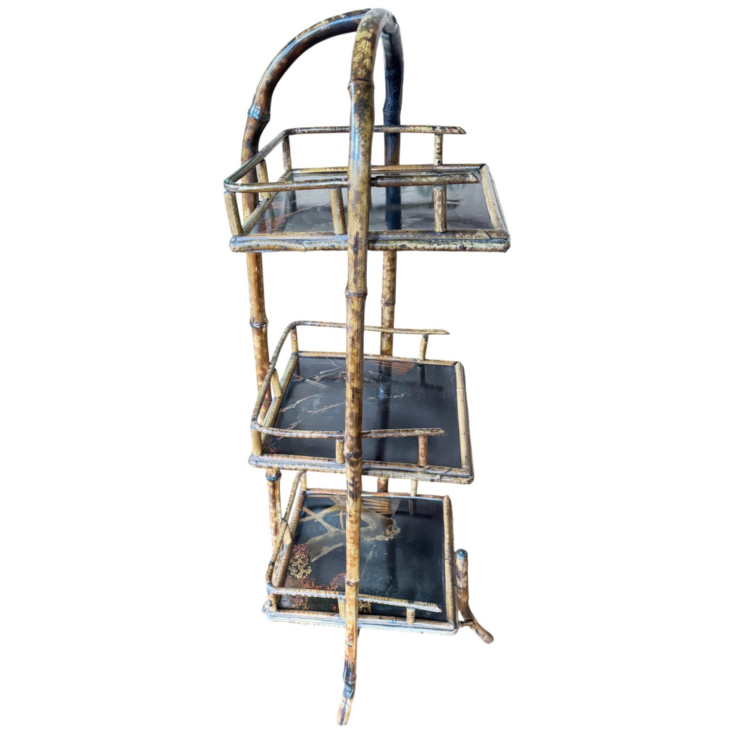 Antique 3-Tier Bamboo & Japanned Lacquer Stand
