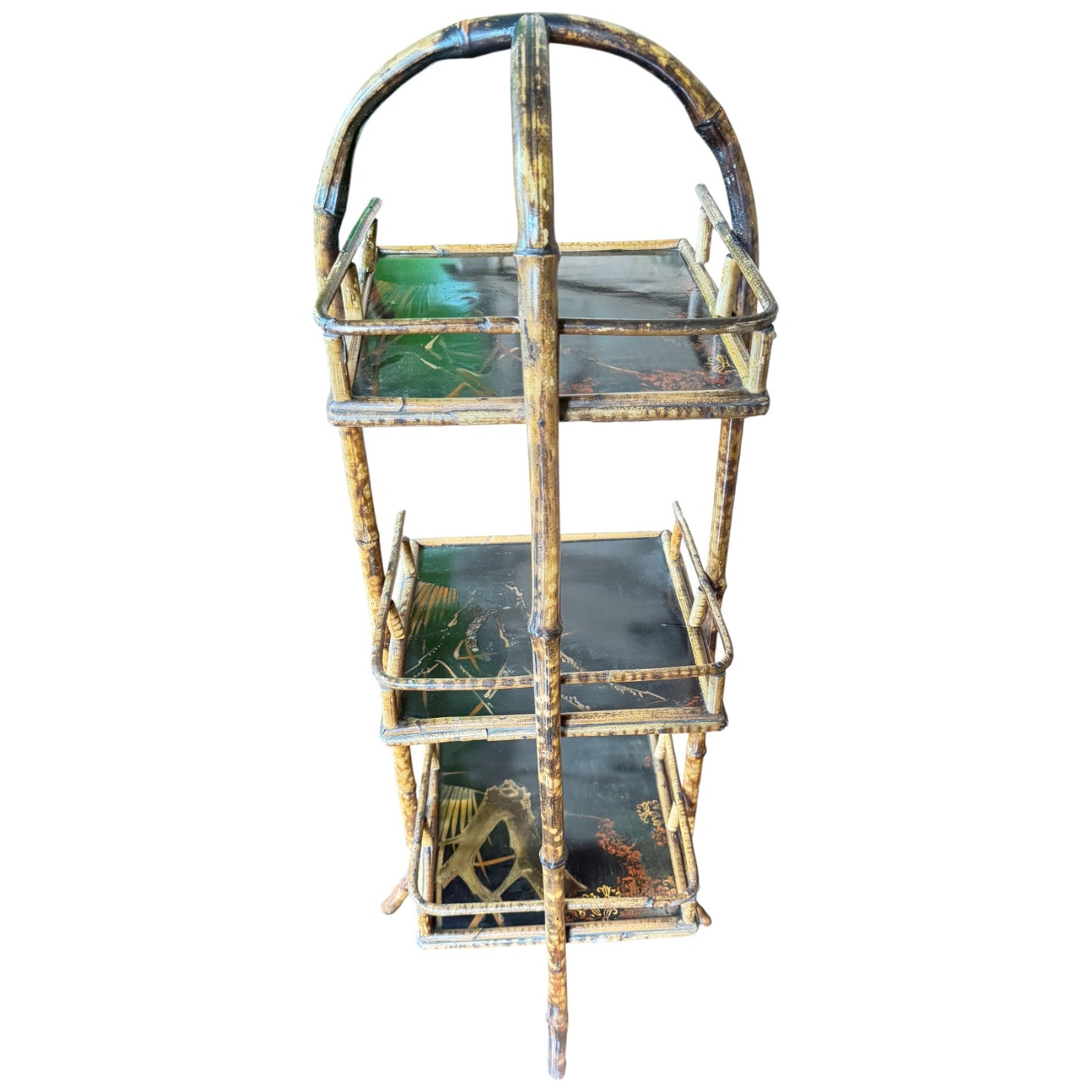 Antique 3-Tier Bamboo & Japanned Lacquer Stand
