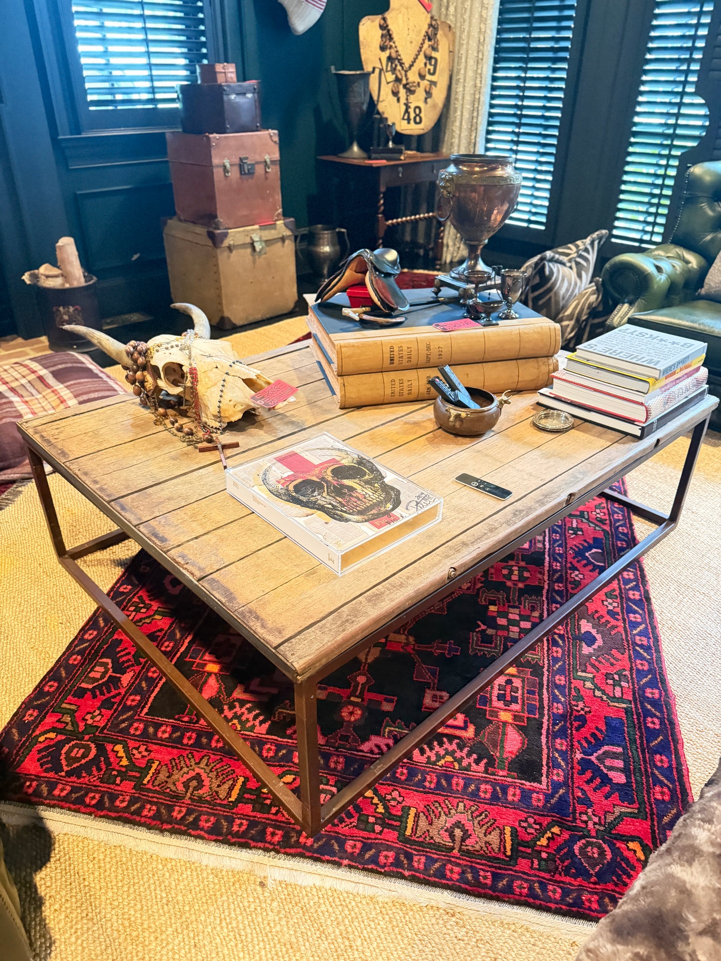 Restoration Hardware Bookmaker Coffee Table with Iron Base