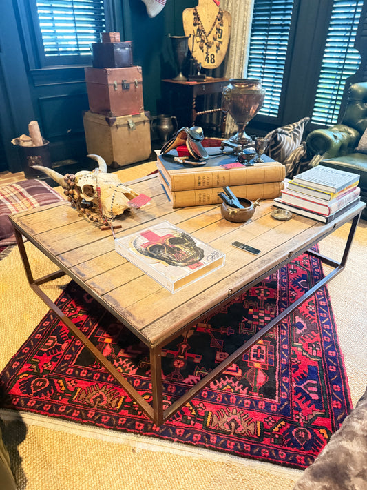 Restoration Hardware Bookmaker Coffee Table with Iron Base