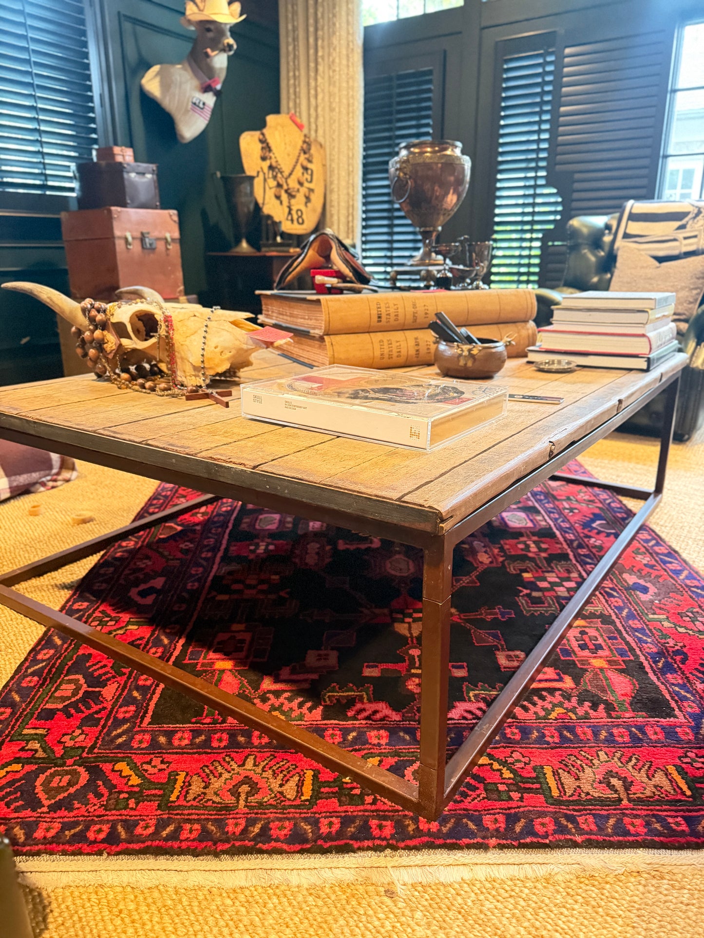 Restoration Hardware Bookmaker Coffee Table with Iron Base