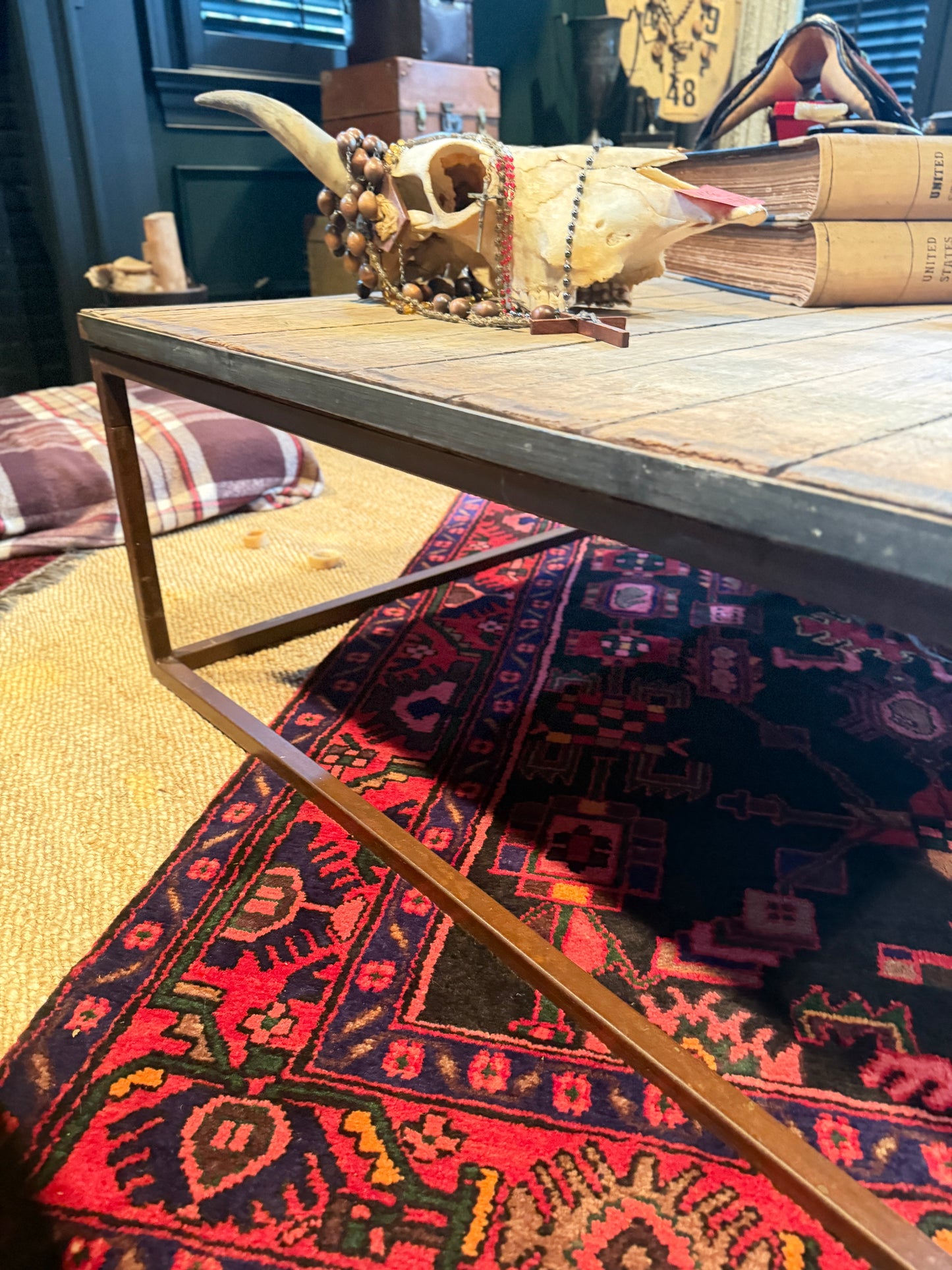 Restoration Hardware Bookmaker Coffee Table with Iron Base