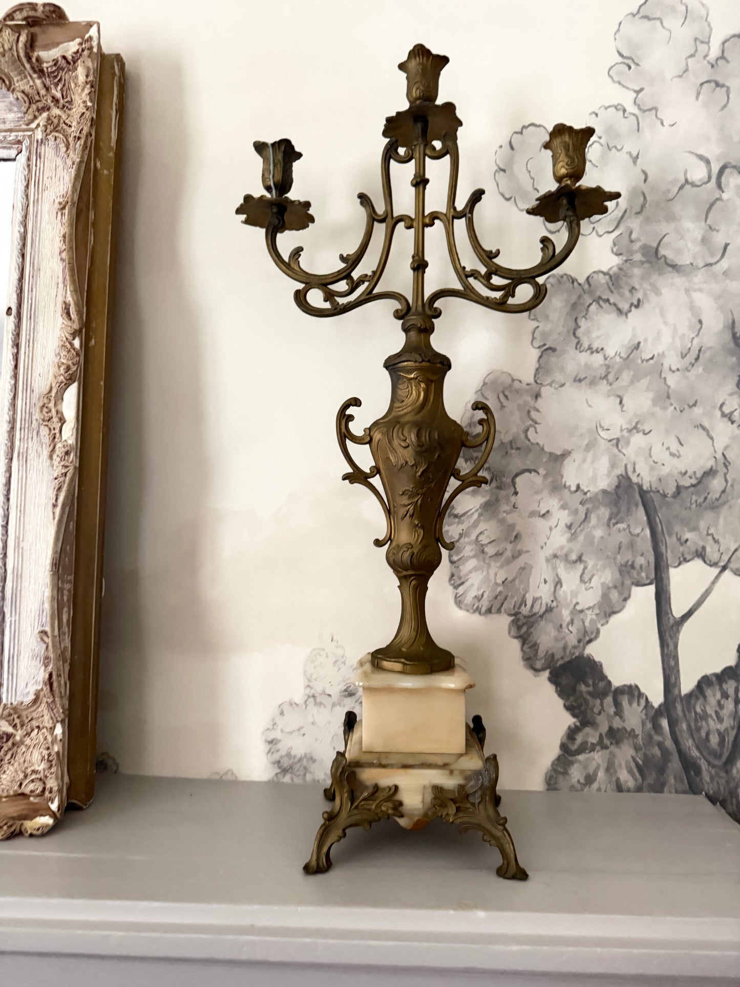 Pair of Antique French Bronze & Marble Candelabras