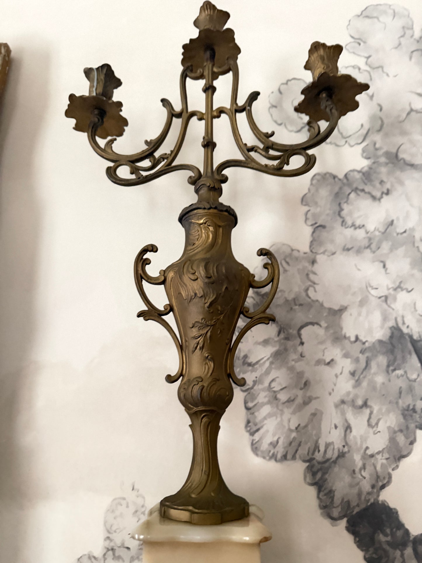 Pair of Antique French Bronze & Marble Candelabras