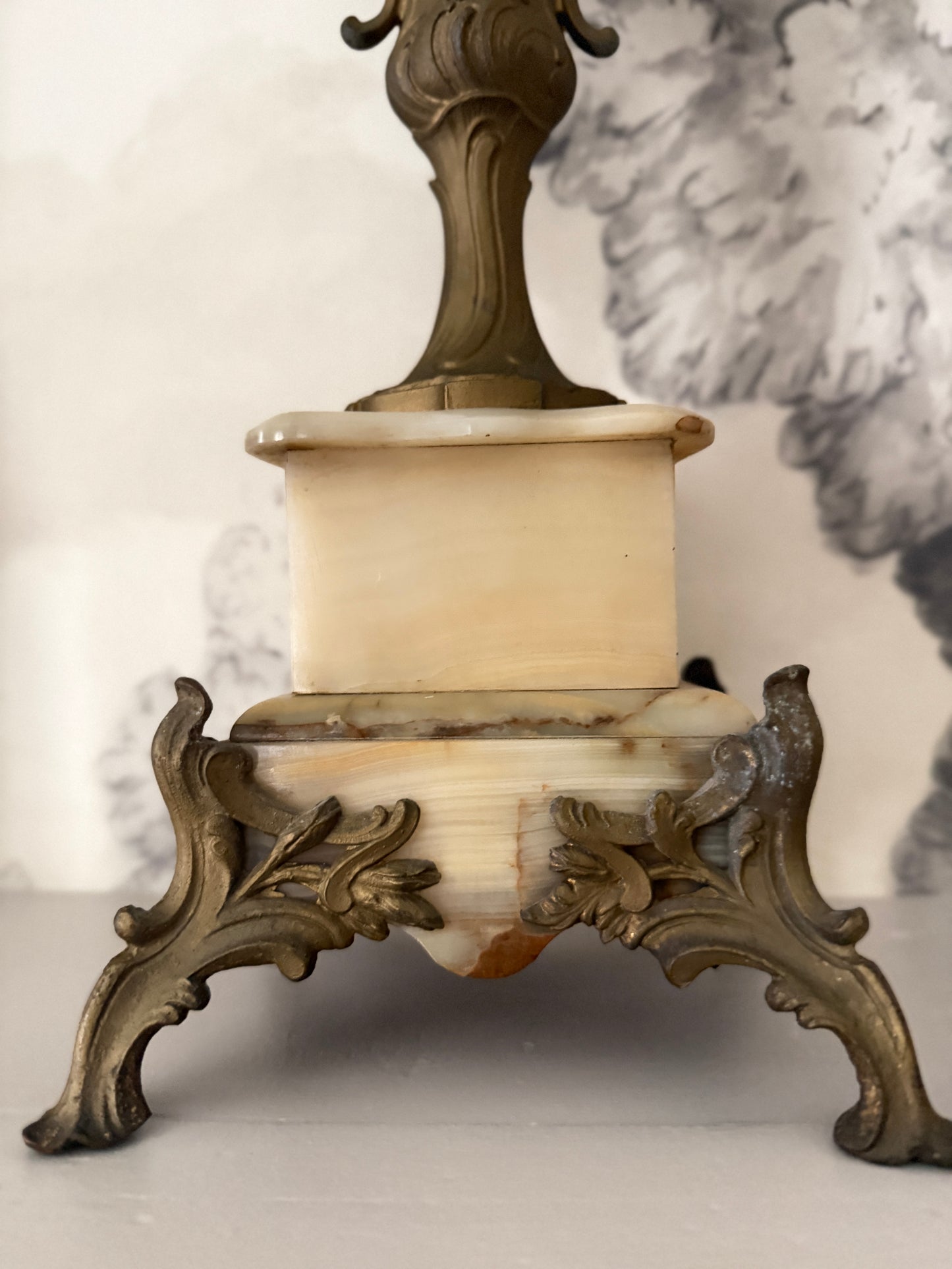 Pair of Antique French Bronze & Marble Candelabras