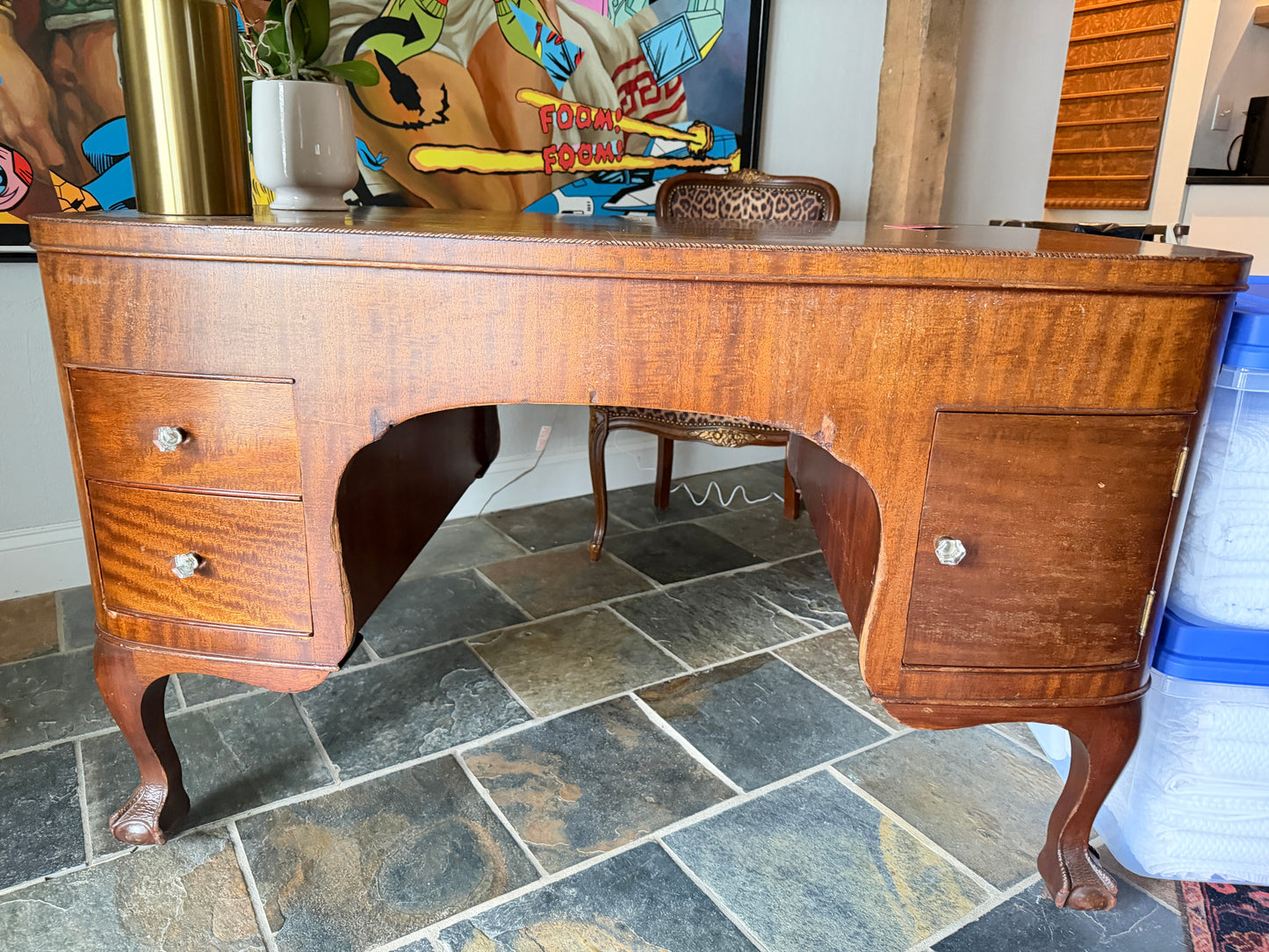 Antique French Mahogany Writing Desk with Cabriole Legs