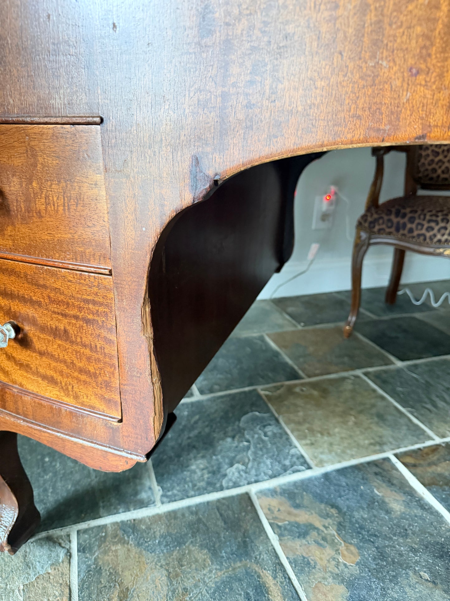 Antique French Mahogany Writing Desk with Cabriole Legs