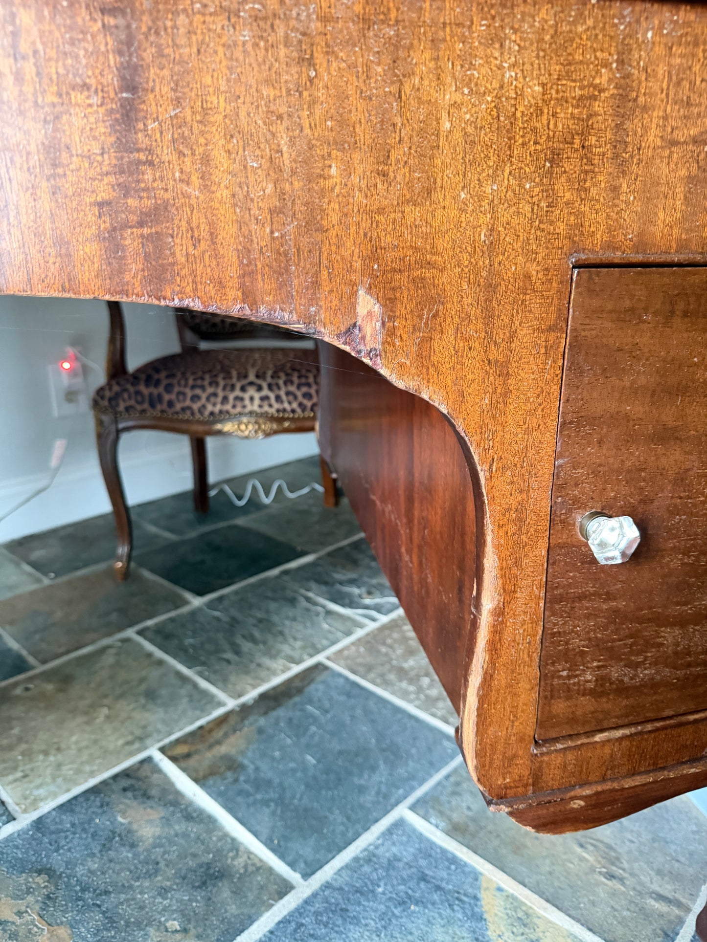Antique French Mahogany Writing Desk with Cabriole Legs