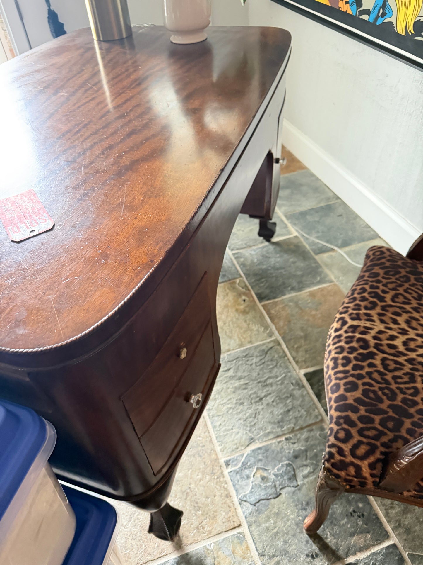 Antique French Mahogany Writing Desk with Cabriole Legs