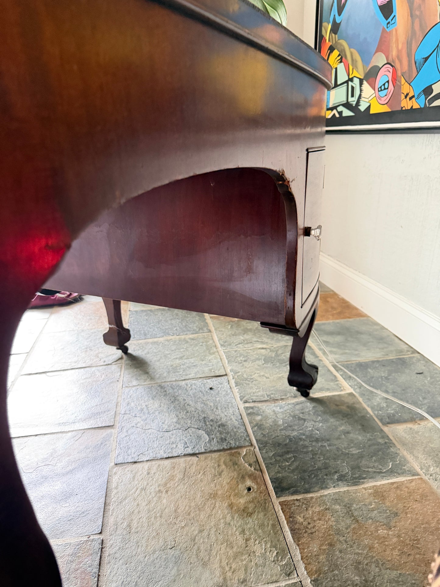 Antique French Mahogany Writing Desk with Cabriole Legs