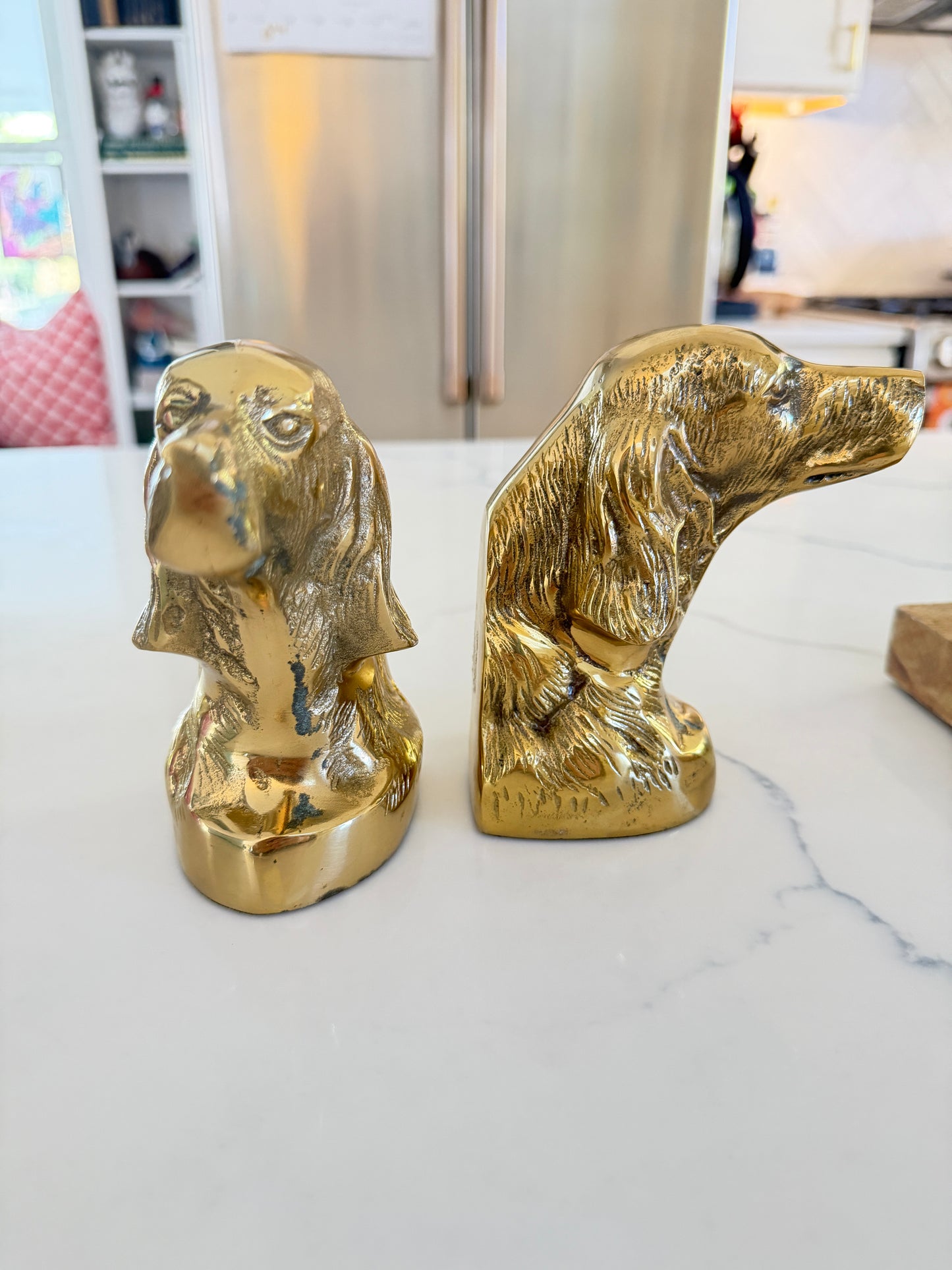 Vintage Brass Dog Head Bookends — Setter or Spaniel Pair