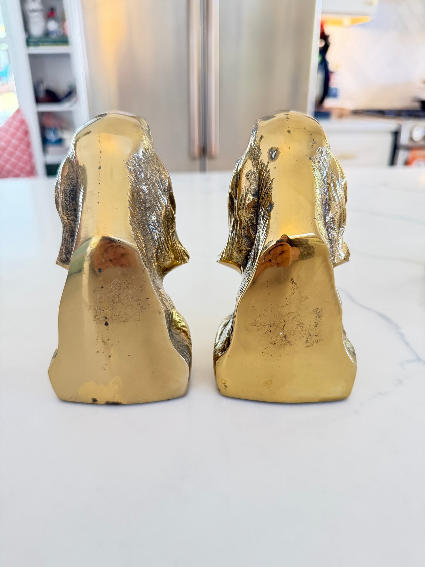 Vintage Brass Dog Head Bookends — Setter or Spaniel Pair