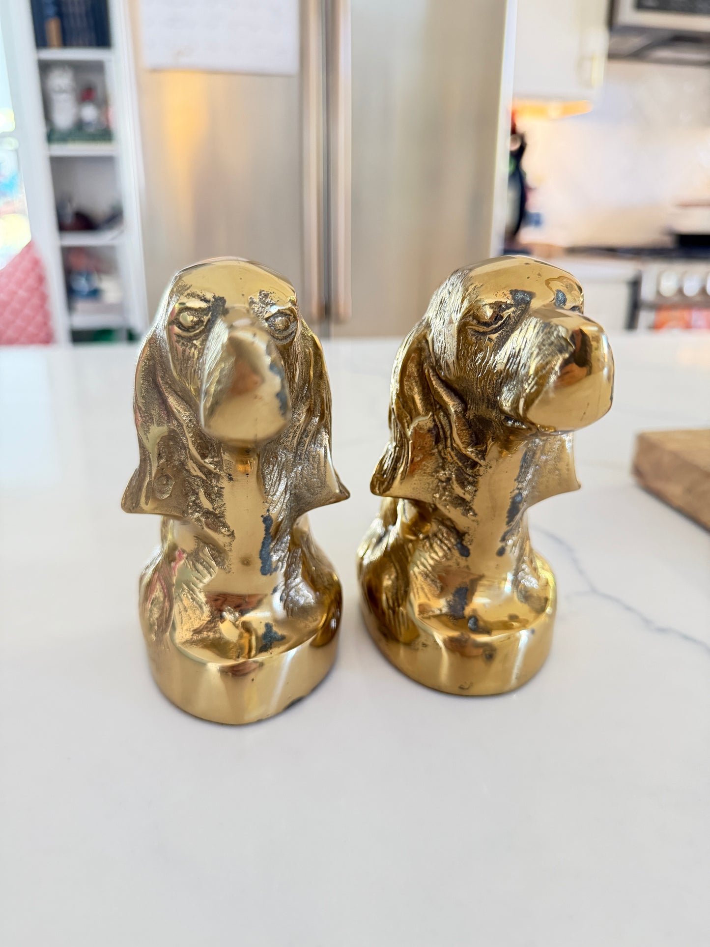 Vintage Brass Dog Head Bookends — Setter or Spaniel Pair