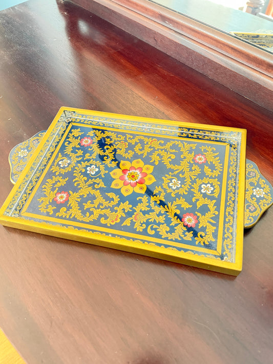 Vintage Reverse Glass Floral Tray