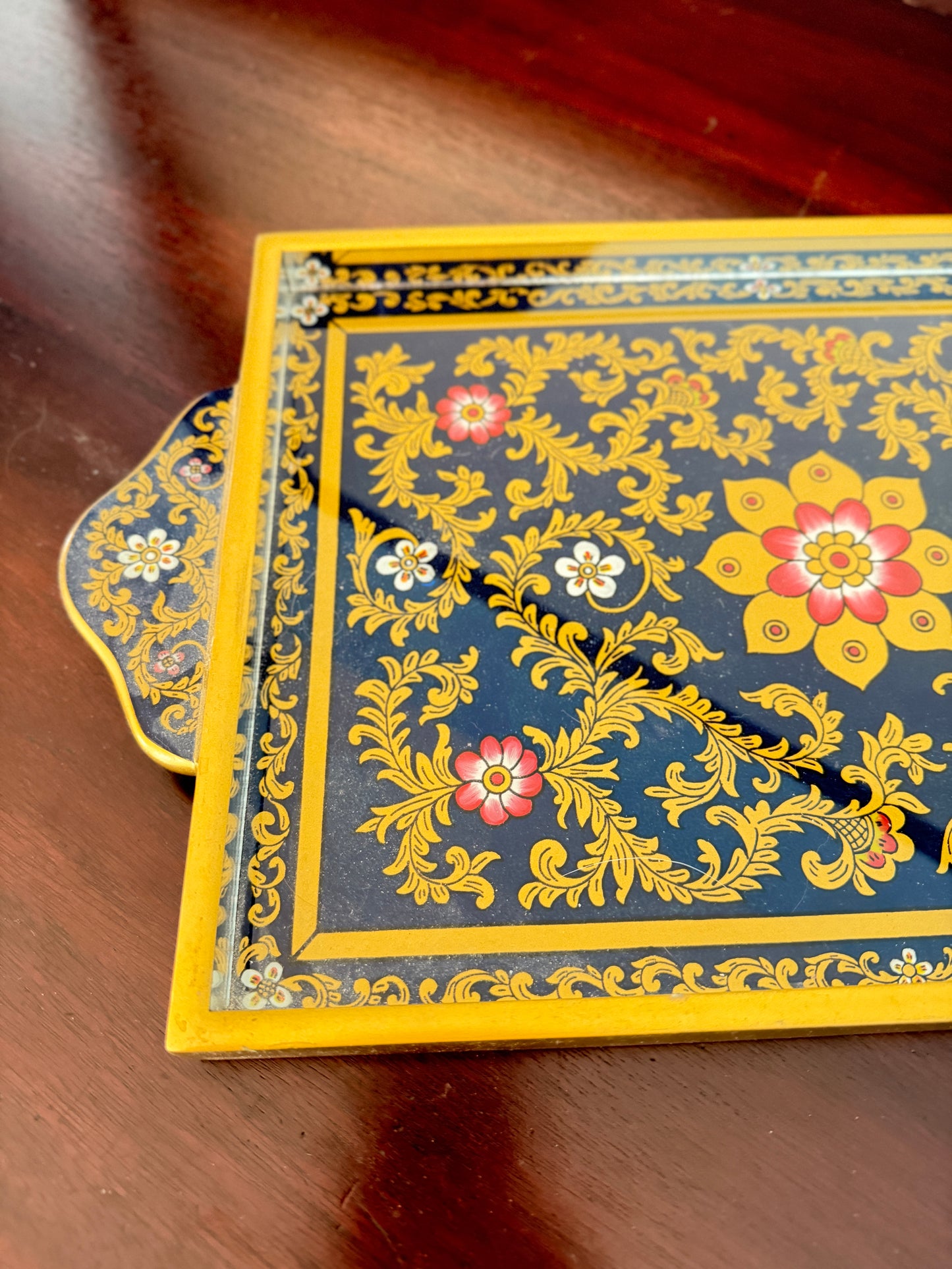 Vintage Reverse Glass Floral Tray