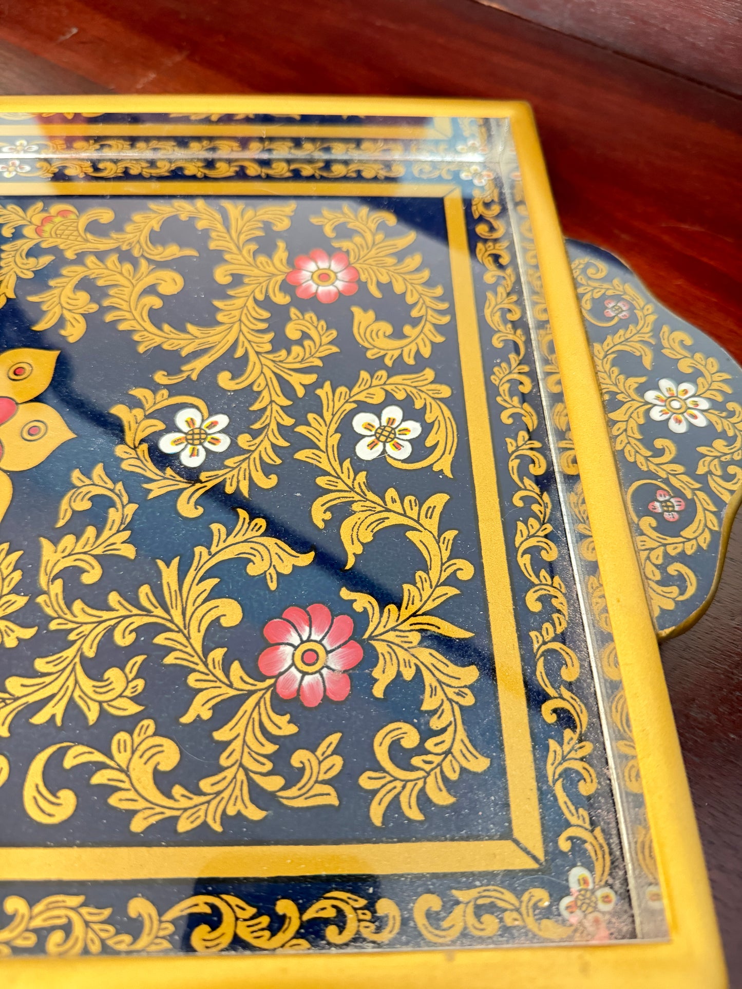 Vintage Reverse Glass Floral Tray