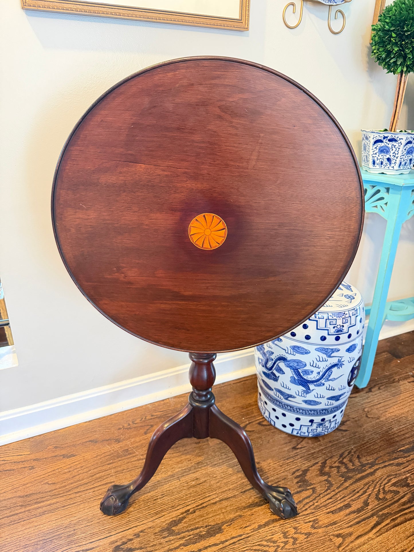 Antique Tilt Mahogany Table with inlay
