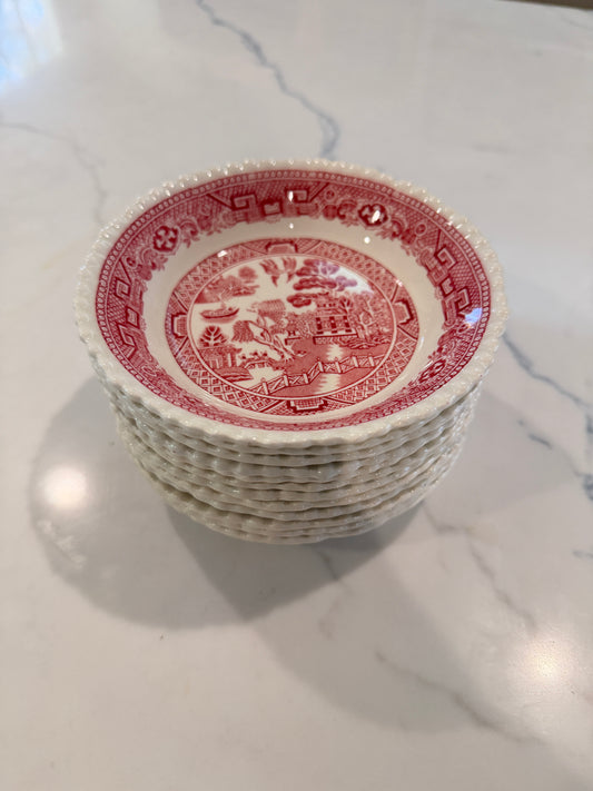Set of 10 Vintage Adams Staffordshire Red Transferware Fruit/Dessert Bowls – “Red Willow” Pattern