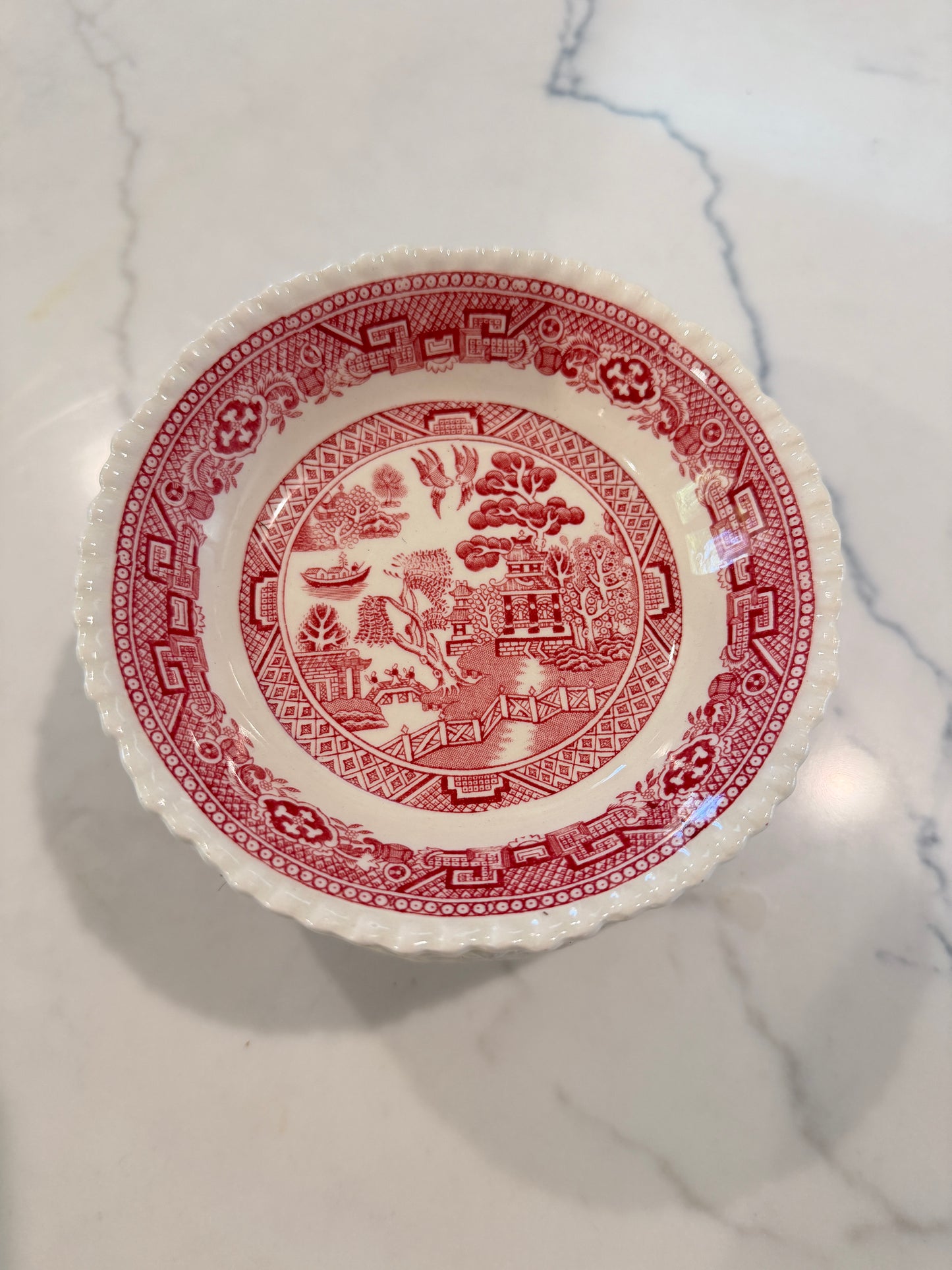 Set of 10 Vintage Adams Staffordshire Red Transferware Fruit/Dessert Bowls – “Red Willow” Pattern