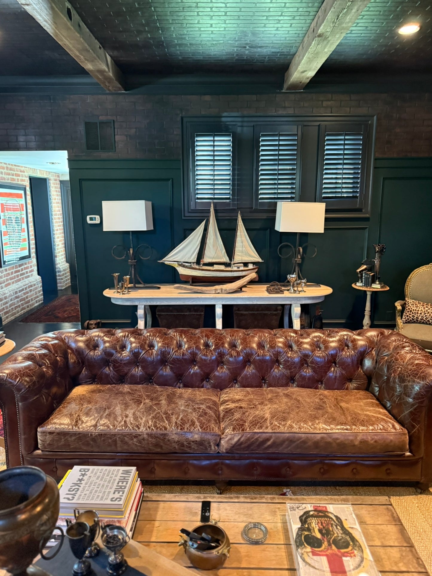 Custom 120” Restoration Hardware Chesterfield Leather Sofa