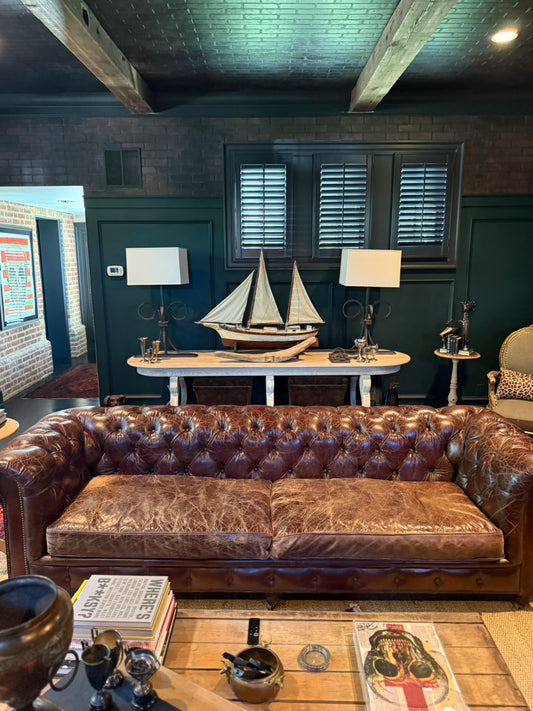 Custom 120” Restoration Hardware Chesterfield Leather Sofa