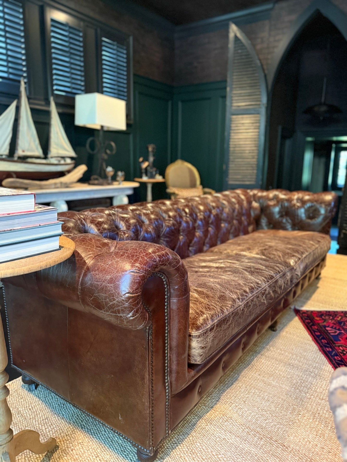 Custom 120” Restoration Hardware Chesterfield Leather Sofa
