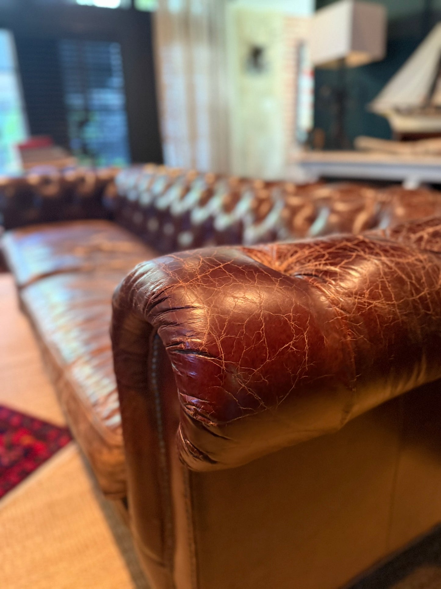 Custom 120” Restoration Hardware Chesterfield Leather Sofa