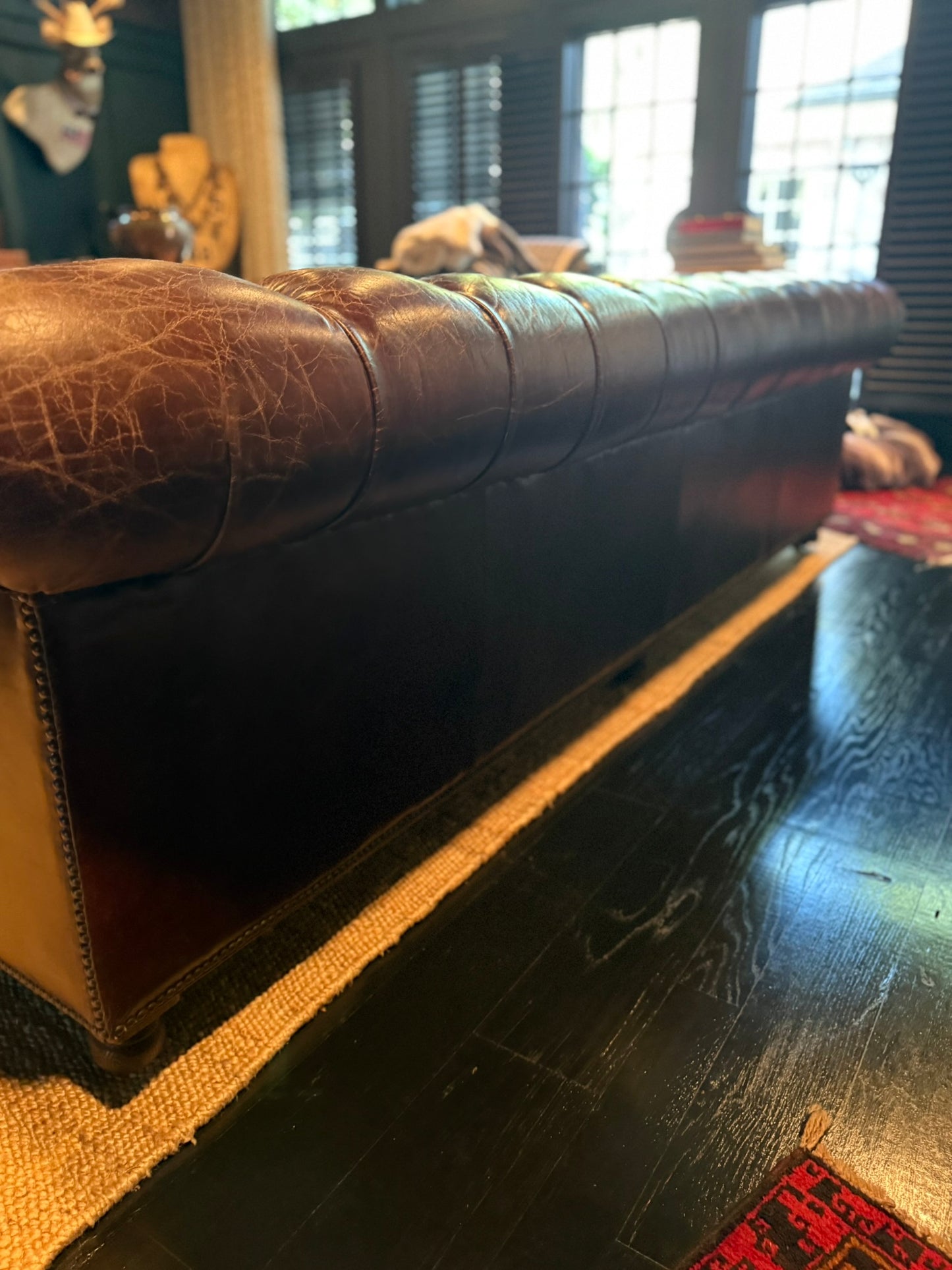 Custom 120” Restoration Hardware Chesterfield Leather Sofa