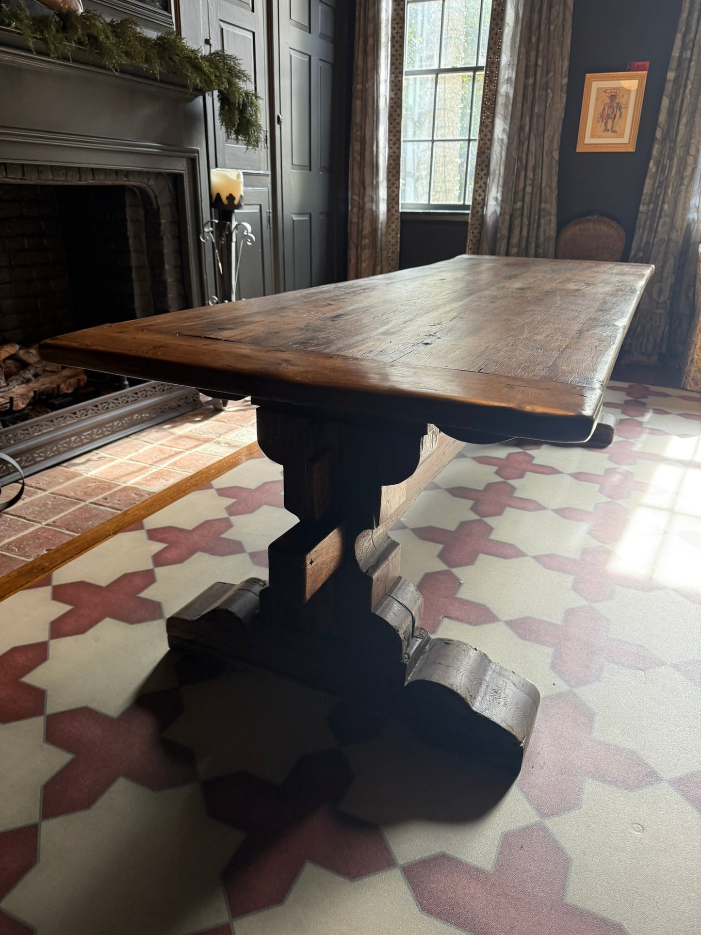 Antique Italian Trestle Dining Table – Hand-Carved Solid Hardwood