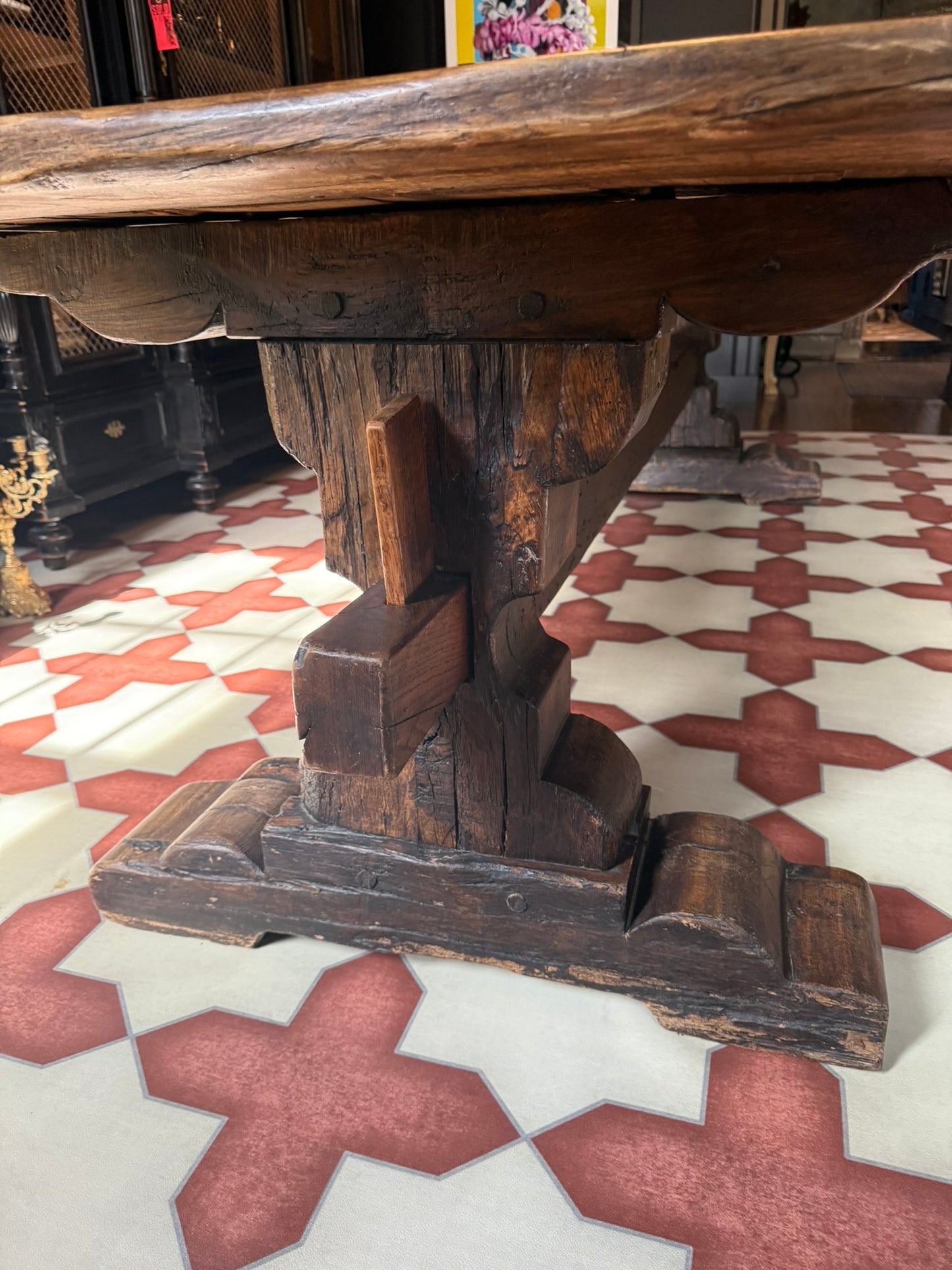 Antique Italian Trestle Dining Table – Hand-Carved Solid Hardwood