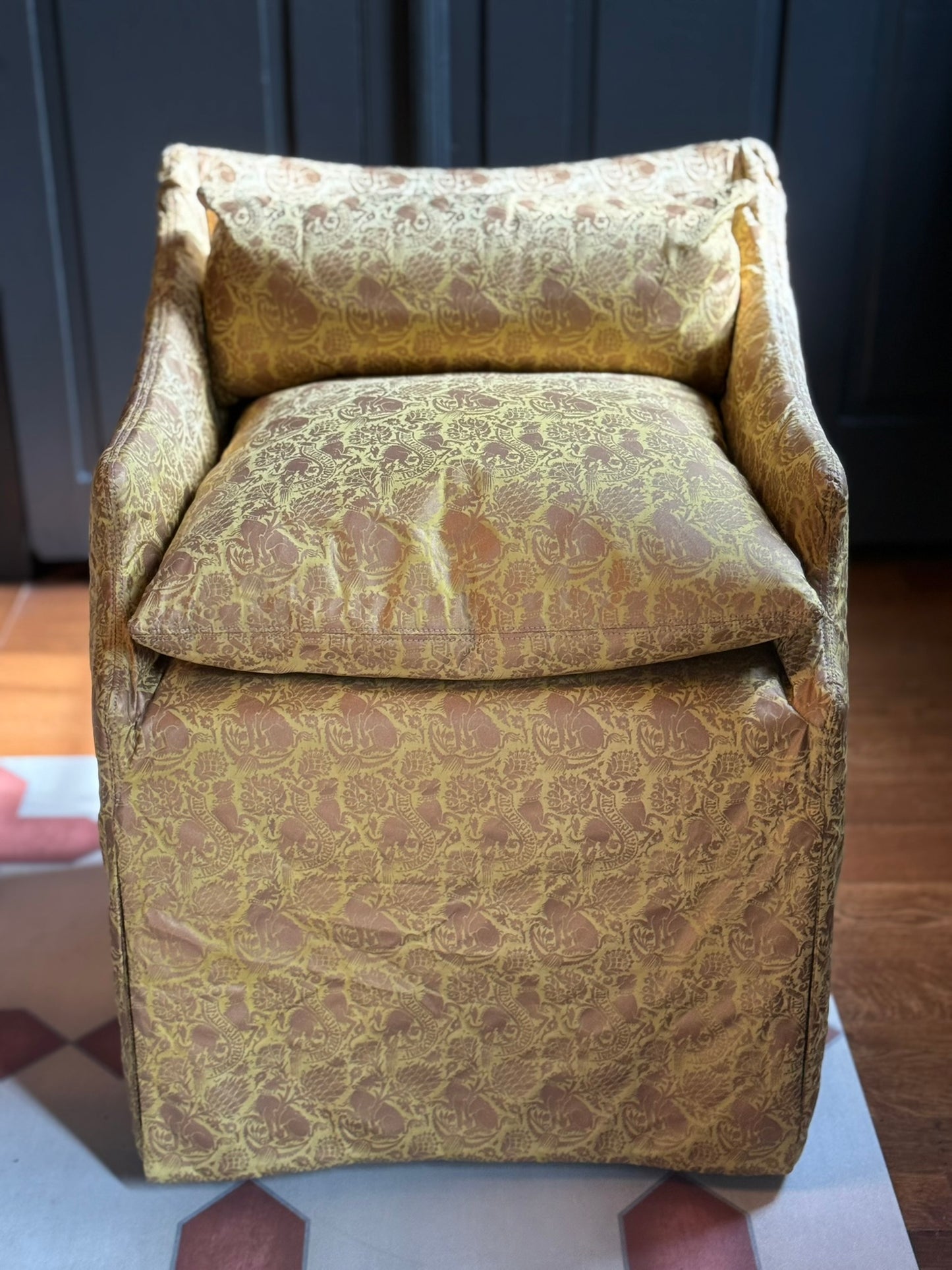 Set of 6 Custom Upholstered Dining Chairs in Fortuny Italian Fabric