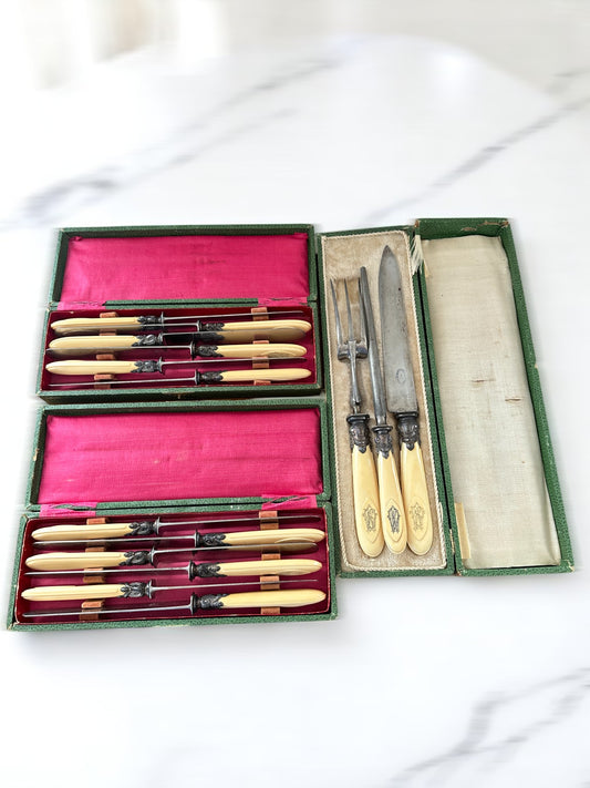 Antique French Ivory Handle Cutlery Set- 12 Knives and 1 Carving Set
