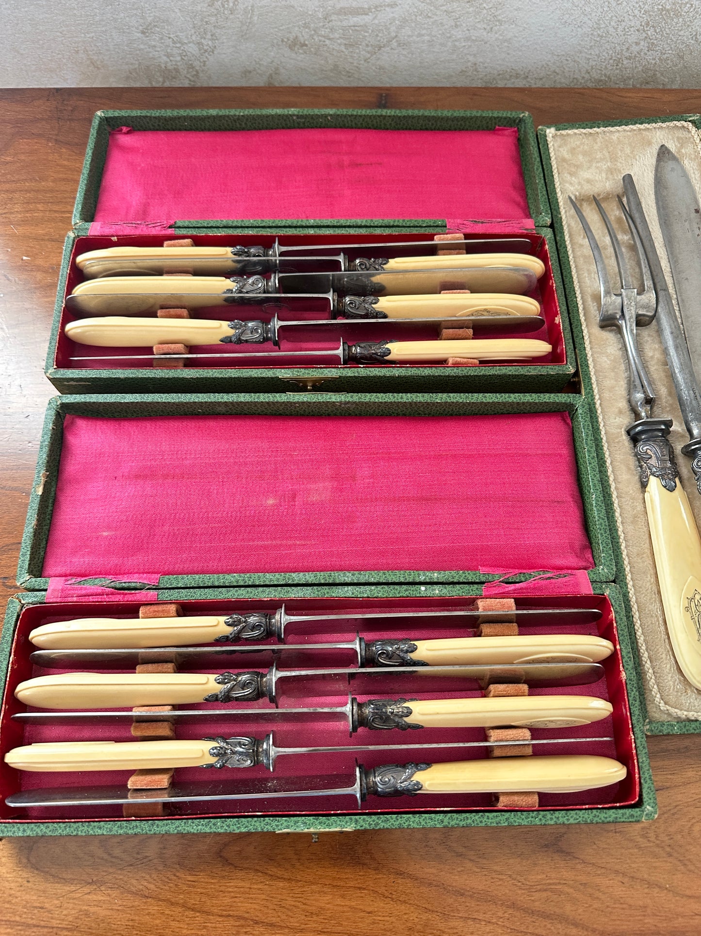 Antique French Ivory Handle Cutlery Set- 12 Knives and 1 Carving Set